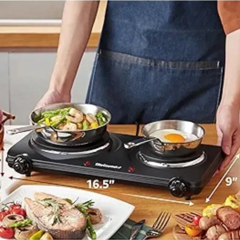 Cocina eléctrica doble de parrilla de hierro