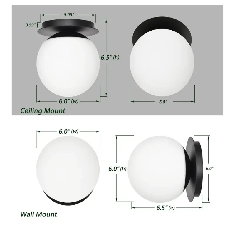 Concesiones de pared, 1 Ligero y moderno globo en negro mate, Luz de pared para dormitorio, Sala de estar y pasillo, Iluminación de vanidad, Texto de luz, Fixtura de luz