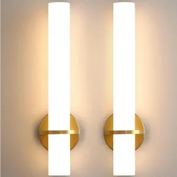 Concesiones de pared dorada Conjunto de esconces modernos dimables de dos a 18 pulgadas Iluminación de pared de 18W 3000K Lámparas de pared acrílicas de lámparas de pared cableadas de colores duros para el pasillo del baño del dormitorio de la sala de estar.