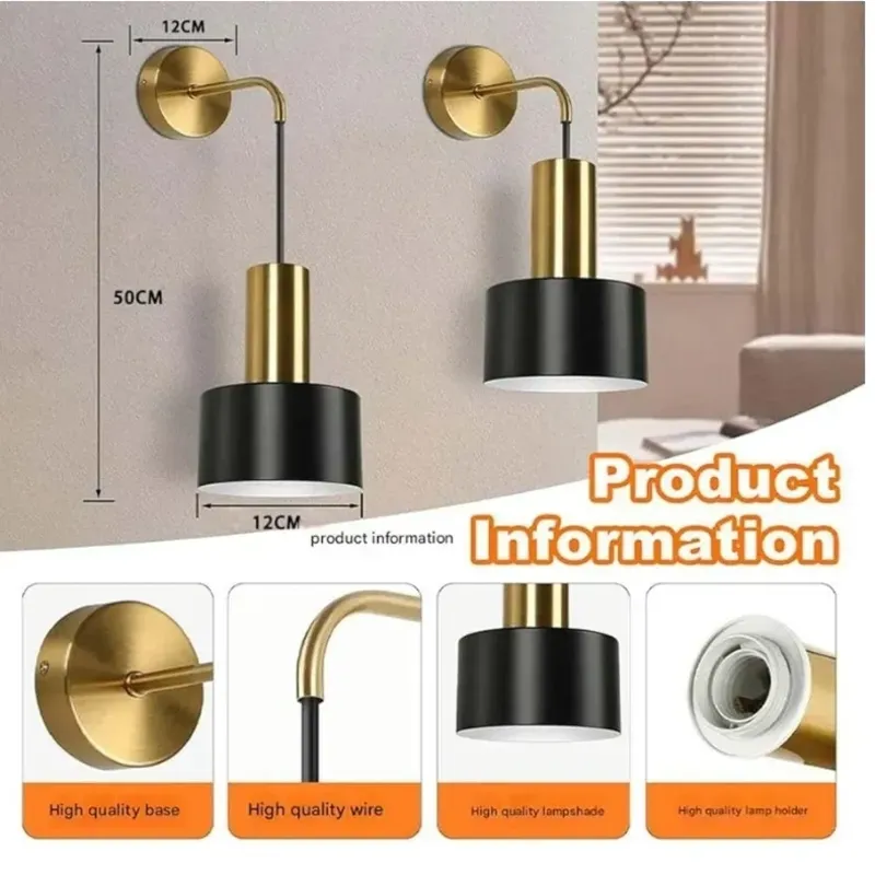 Conjunto de 2 esconces de pared operados por baterías, luces de pared inalámbricas con lámparas de pared dimables remotas, negras y doradas con bombillas LED 3000K/4000K/6000K, decoración de pared de esconces modernos para el pasillo de la sala de estar del dormitorio.
