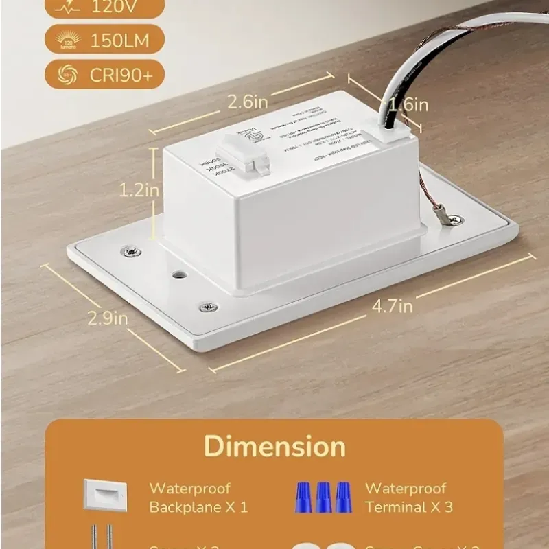 EDISHINE 120V Iluminación de escaleras interiores exteriores, 2,5W 150LM Lámpara de pared LED, 2700K/3500K/5000K, 5%-100% Iluminación de escaleras impermeables IP65 tenible, CRI90, aluminio, ángulo de viga 30°, blanco, 3° Pack.