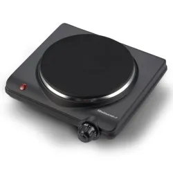Elite Gourmet ESB-301BF Countertop Single Cast Iron Burner, placa caliente eléctrica de 1000 vatios, controles de temperatura, luces indicadoras de potencia, fácil de limpiar, negro