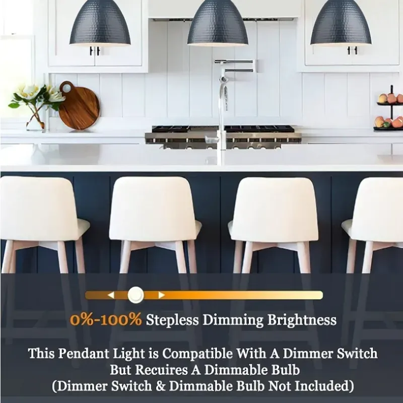 ELYONA Paquete de 3 Luces de pendiente con martillo 7" Metal Madera Maciza Lámparas Colgantes Altura ajustable Industrial Pendiente Iluminación para cocina Isla Comedor Dormitorio Bar Oficina, Azul Moderno Pequeño