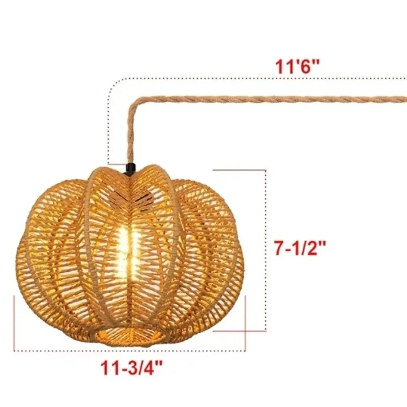 Enchufe con luz pendiente de rata de latón de latón con cable de cáñamo de 15FT, interruptor dentable - Lámparas colgantes interiores para el dormitorio de la sala de estar de Boho 