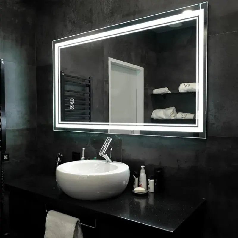 Espejo LED de 60 x 80 para baño con iluminación frontal y trasera, antivaho, regulable, 3 colores, espejo de baño LED con luces, función de memoria, espejo inteligente, montaje en pared horizontal/vertical.