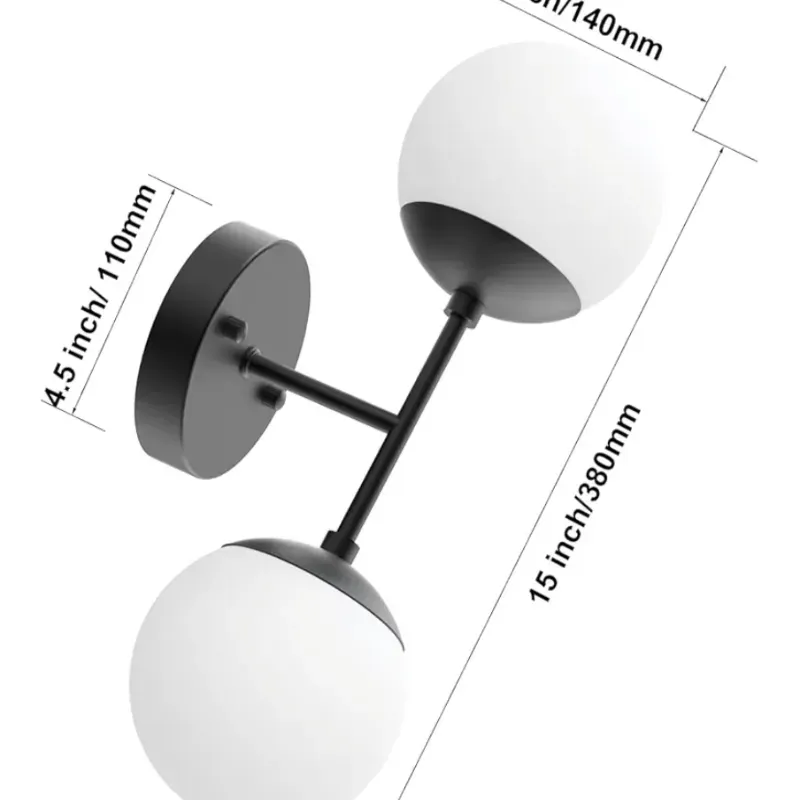 Espina de pared negra de punta Conce 2 luces, luz de cono negro, luz de pared de globo moderna 2 luces para sala de estar de restaurante Escaleras de noche Espejo de baño (6000K G9 bombillas Incluyen