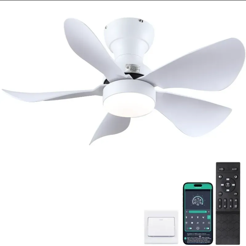 Fans de techo blanco de bajo perfil de YITAHOME con luces y control remoto y APP, ventilador moderno de montura de descarga de 26 pulgadas con motor silencioso DC reversible y dentable, ventilador interior para patio, cocina y dormitorio.