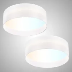 Hamilyeah Flush Mount Ceiling Light Set de 2, lámparas de techo de tambor con sombra de tela blanca, lámparas LED de 24W con soporte de techo 5CCT, adimborables cerca de las lámparas de techo para el dormitorio.