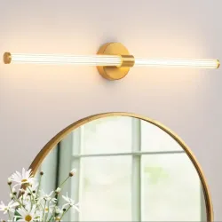 Iluminación completa de la luz del baño LED tenue Luces de vanidad 360° Iluminación completa de la luz del baño sobre el espejo Vaneidad Barra de luz de la pared moderna Concejo cálido blanco para el dormitorio Sala de estar - Oro, 30 pulgadas