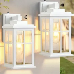 Iluminación exterior blanca, 2 empaques de atardecer a amanecer, luces de porche antirroxadas, iluminación exterior de anochecer a amanecer para casa, garaje, jardín, entrada, puerta de entrada, puerta de entrada.
