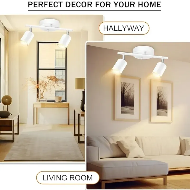 Kit de iluminación LED BoostArea para riel de 2 luces, foco de techo blanco de 2 vías, cabezal giratorio flexible para cocina, sala de estar y dormitorio. Bombilla GU10 no incluida.