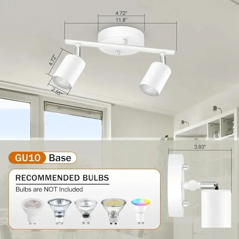 Kit de iluminación LED BoostArea para riel de 2 luces, foco de techo blanco de 2 vías, cabezal giratorio flexible para cocina, sala de estar y dormitorio. Bombilla GU10 no incluida.