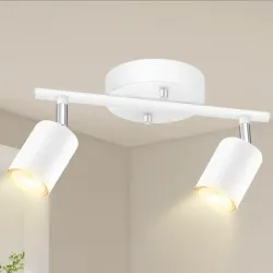 Kit de iluminación LED BoostArea para riel de 2 luces, foco de techo blanco de 2 vías, cabezal giratorio flexible para cocina, sala de estar y dormitorio. Bombilla GU10 no incluida.
