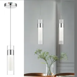 Kudos Chrome Pendant Light Fixtures, modernas luces LED con vidrio transparente y vidrio lechoso, luces colgantes para Kitchen Island