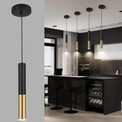 Moderna lámpara colgante negra y dorada para isla de cocina, iluminación colgante de 1 luz, cable de luces ajustable, soporte de lámpara GU10 a juego, para sala de estar, dormitorio, comedor