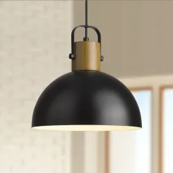 Lámpara colgante de madera para isla de cocina, con metal negro hecho, lámparas industriales de cocina sobre la isla, con certificación ETL