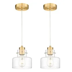 Lampara colgante dorada con cristal transparente 