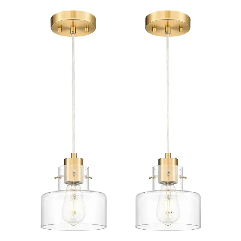Lampara colgante dorada con cristal transparente 