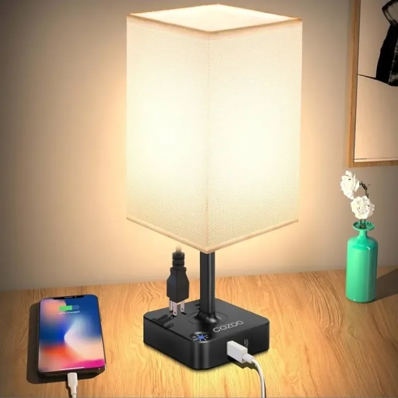 Lampara de mesa con tomacorriente y cargador usb