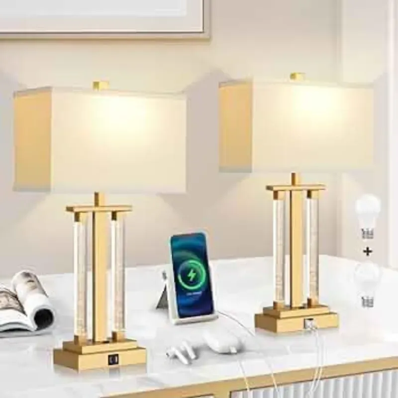 Lampara de mesa led dorada