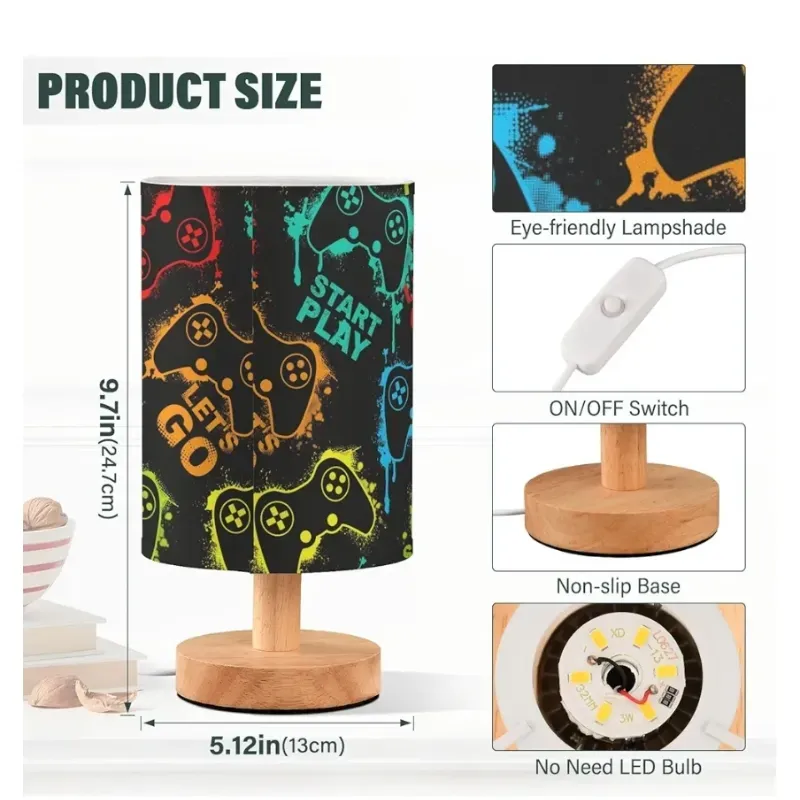 Lámpara de mesita de noche para videojuegos, lámpara de madera, colorida, ideal para dormitorio, sala de estar, guardería, oficina, decoración del hogar.