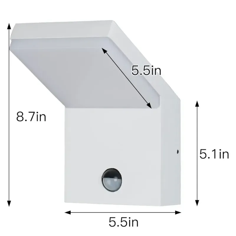 Lámpara de pared LED blanca con sensor de movimiento IP54, resistente al agua, para garaje, puerta delantera, patio, casa, 3000 K, 18 W, 1800 lm