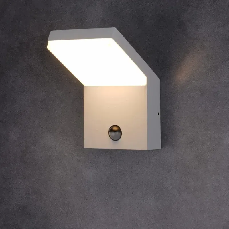 Lámpara de pared LED blanca con sensor de movimiento IP54, resistente al agua, para garaje, puerta delantera, patio, casa, 3000 K, 18 W, 1800 lm