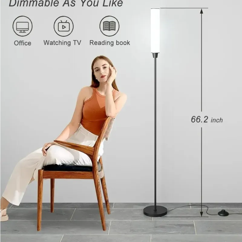 Lámpara de suelo con control remoto, lámparas de suelo brillante para sala de estar/dormitorio/oficina, colores ajustables ininterrumpidos 3000K-6000K y brillo del 10-100%, luz de pie con interruptor de pie (negro)