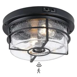 Lámpara de techo empotrada con sensor de movimiento para exteriores, elegante exterior redondo con vidrio transparente semillado, perfecta para porche delantero, garaje, entrada