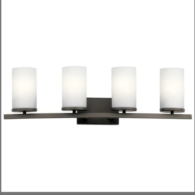 Lámpara de tocador Crosby  4 luces   Vidrio opalino encajonado y grabado satinado   Tamaño : 31 " de ancho x 8,75 " de alto