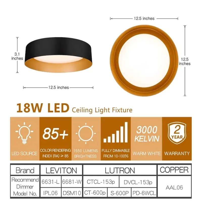 Lampara empotrada negra de 3 luces y 16.5 pulgadas