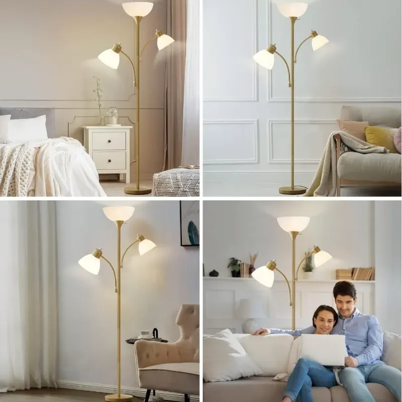Lámparas de piso de Luvkczc para sala de estar, lámparas de pie altas de 72 pulgadas, lámpara de antorcha con luces de lectura ajustables de 8W, lámpara de piso brillante moderna para dormitorio, oficina, tocador, oro .