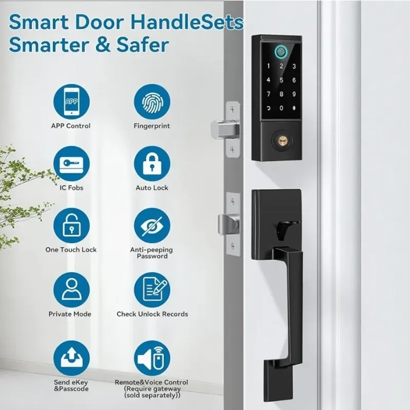 Llave sin llave Puerta De Puerta Con Juego De Mangosto, BEBASIA Huella Dactilar APP Bloqueo De Puertas Inteligentes, Llave Digital Bluetooth Deadbolt Lockset Con Código De Bloqueo Automático Fob Negro