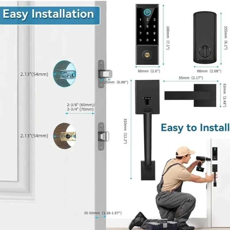 Llave sin llave Puerta De Puerta Con Juego De Mangosto, BEBASIA Huella Dactilar APP Bloqueo De Puertas Inteligentes, Llave Digital Bluetooth Deadbolt Lockset Con Código De Bloqueo Automático Fob Negro