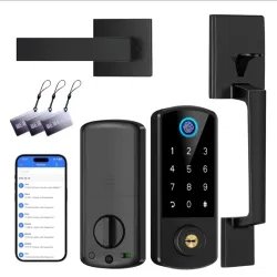 Llave sin llave Puerta De Puerta Con Juego De Mangosto, BEBASIA Huella Dactilar APP Bloqueo De Puertas Inteligentes, Llave Digital Bluetooth Deadbolt Lockset Con Código De Bloqueo Automático Fob Negro