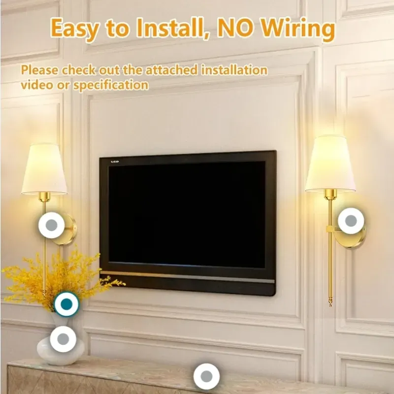 Luces de pared Batería Concesiones de pared operadas por baterías Conjunto de 2 Concesiones de pared inalámbricas de oro con modelos de pared remotos y 9 colores Lámpara de pared recargable para la sala de estar del dormitorio