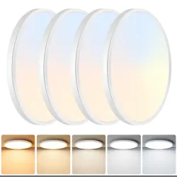 Luminaria de techo LED empotrada Brightever de 9 pulgadas, 5 en 1 CCT 2700K/3000K/4000K/5000K/6500K seleccionable, equivalente a 180W, 2200LM, superdelgada, 18W, para sala de estar y porche