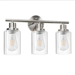 Luz de vanidad ligera Unicozin 3, luz de cono de níquel cepillada con vidrio transparente, lámparas de baño, luces de pared para espejo, sala de estar, dormitorio, pasillo, base E26 (Basón de níquel con níquel con níquel claro, luces de baño, luces de pared para espejo, sala de estar, dormitorio, pasillo, base E26).