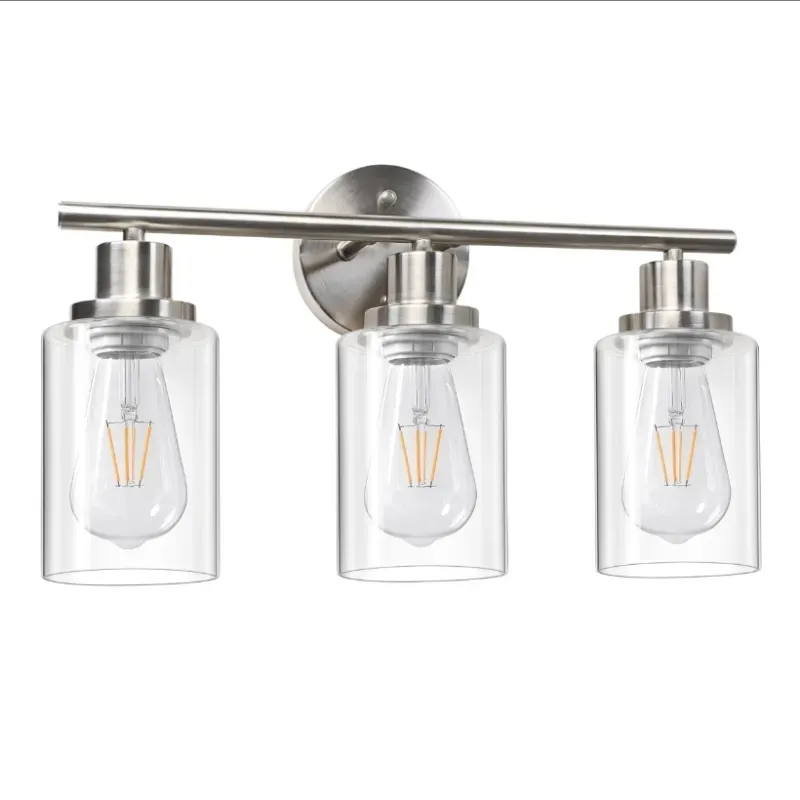 Luz de vanidad ligera Unicozin 3, luz de cono de níquel cepillada con vidrio transparente, lámparas de baño, luces de pared para espejo, sala de estar, dormitorio, pasillo, base E26 (Basón de níquel con níquel con níquel claro, luces de baño, luces de pared para espejo, sala de estar, dormitorio, pasillo, base E26).
