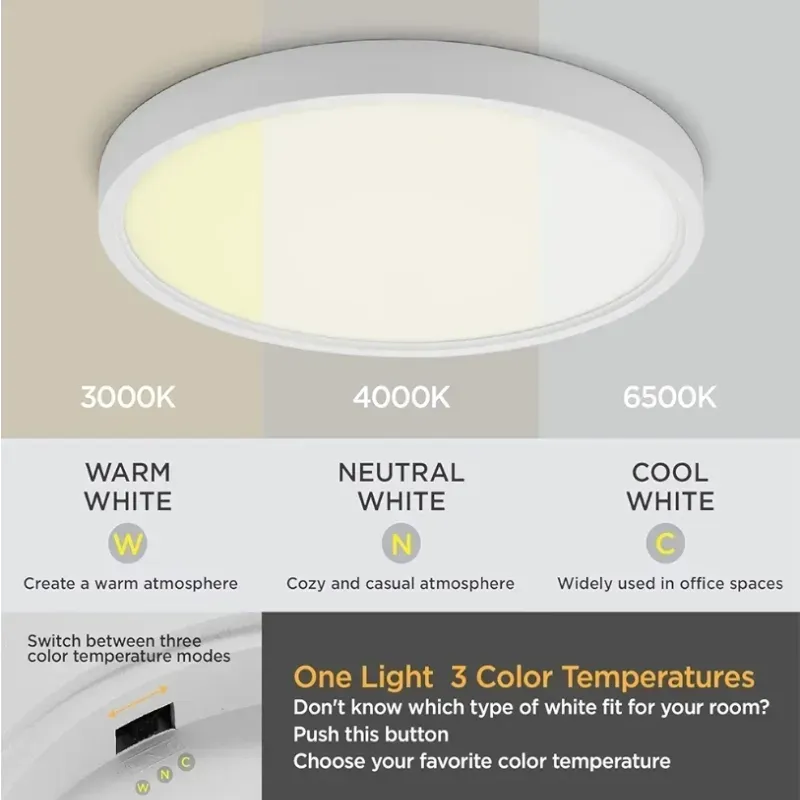  TALOYA Luz de techo de 12 pulgadas (concha blanca de leche), lámpara LED de montaje superficial de 20W para la cocina del dormitorio,5 Temperaturas de color en una ronda de espesor de 0,94 pulgadas.