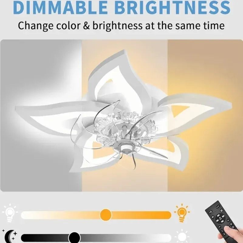 Ventilador de techo regulable con luz y control remoto, ventilador de techo pequeño de 27 pulgadas con luces LED, aplicación y control remoto, moderno, blanco, mejorado