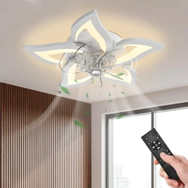 Ventilador de techo regulable con luz y control remoto, ventilador de techo pequeño de 27 pulgadas con luces LED, aplicación y control remoto, moderno, blanco, mejorado