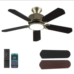 Ventiladores de techo de perfil bajo de 44 pulgadas con luces y aplicación y control remoto, ventilador de techo de montaje empotrado para interiores y exteriores, 3 colores regulables
