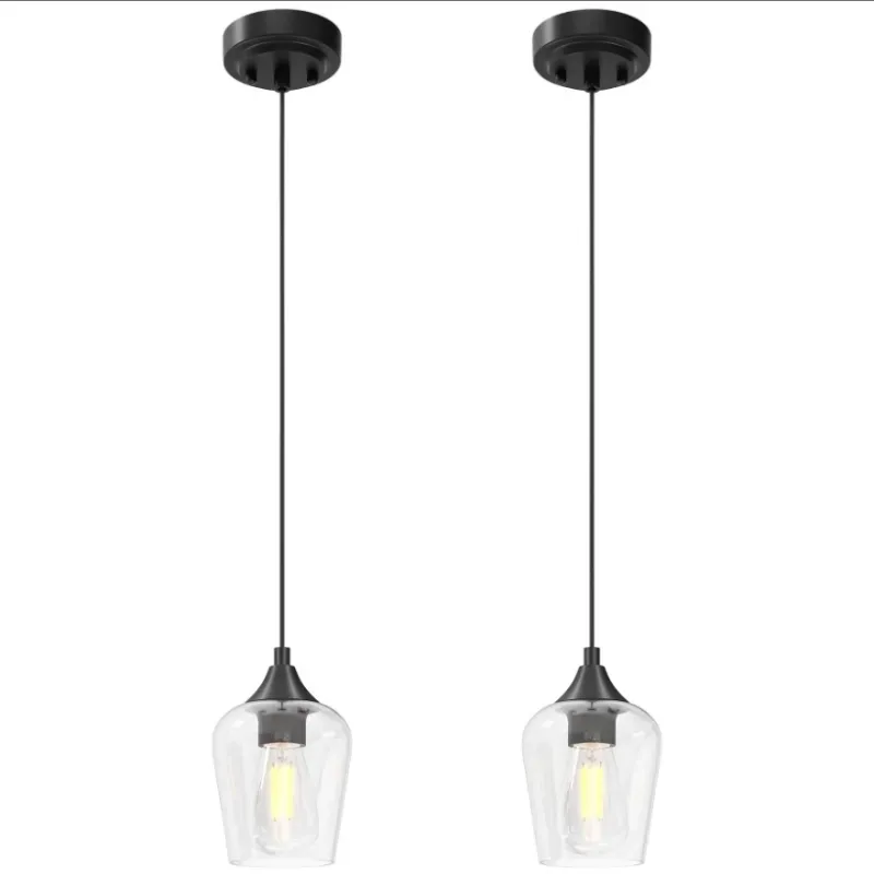 VONLUCE Luzes pendientes Isla de cocina, Luz pendiente negra mate Fixturas con base E26 y cable ajustable, Iluminación pendiente moderna con sombra de cristal para sala de estar Pasillo de dormitorio, 2 paquetes
