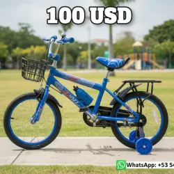 Bicicleta azul para niños con ruedas traceras 