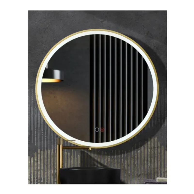 Espejo París Ø 60 cm con luz LED, marco oro cepillado 3791300033
