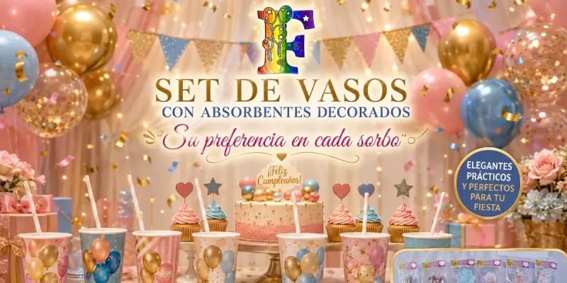 Set de vasos con absorbentes decorados