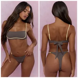 Bikini missguided gris con detalles color amarillo