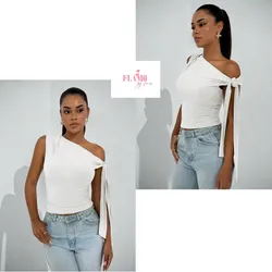 Blusa asimetrica tiras colgantes color blanca
