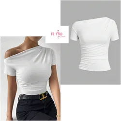 Blusa blanca basica asimetrica mangas cortas